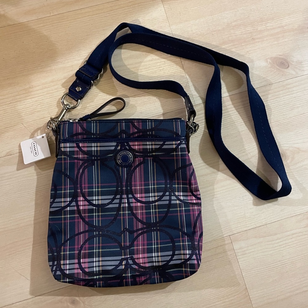 Vintage Coach Crossbody Purse Pink and Blue Plaid
